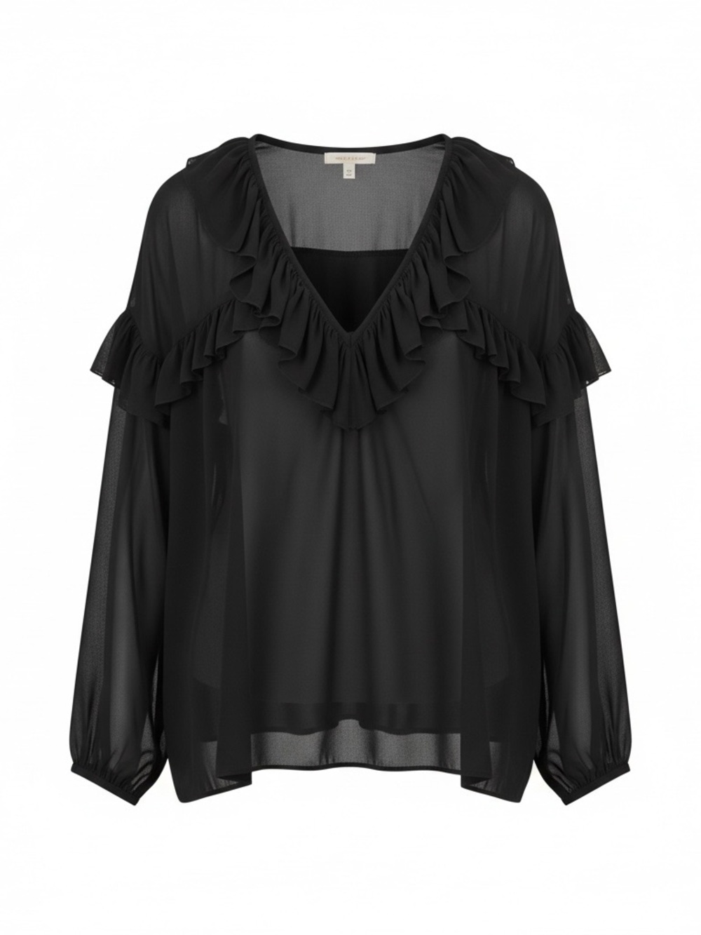 H&M Black Ruffle V-Neck Sheer Blouse
